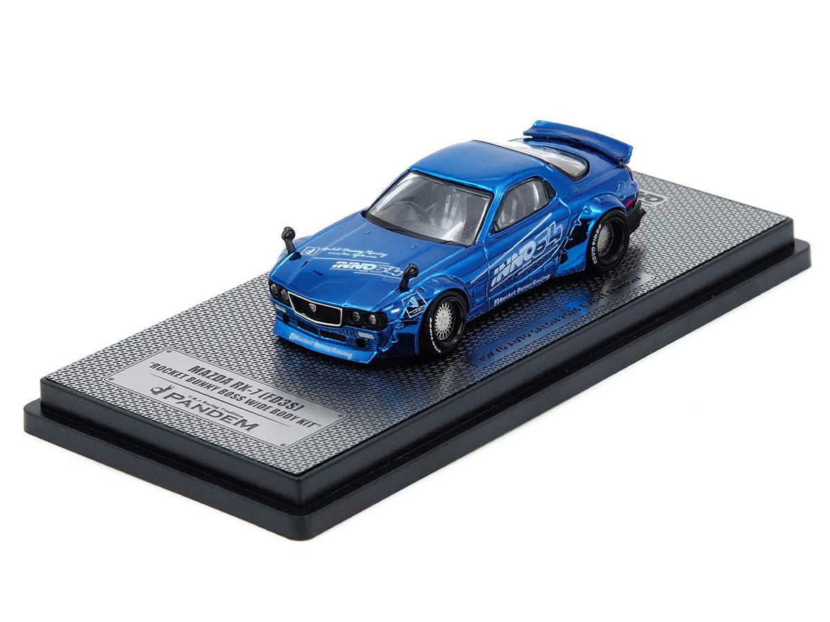 Mazda RX-7 FD3S RHD Pandem Rocket Bunny Blue Chrome 1/64 Diecast Model-1