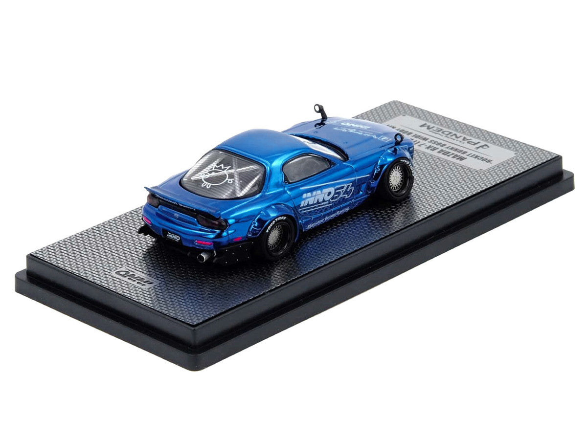 Mazda RX-7 FD3S RHD Pandem Rocket Bunny Blue Chrome 1/64 Diecast Model-2