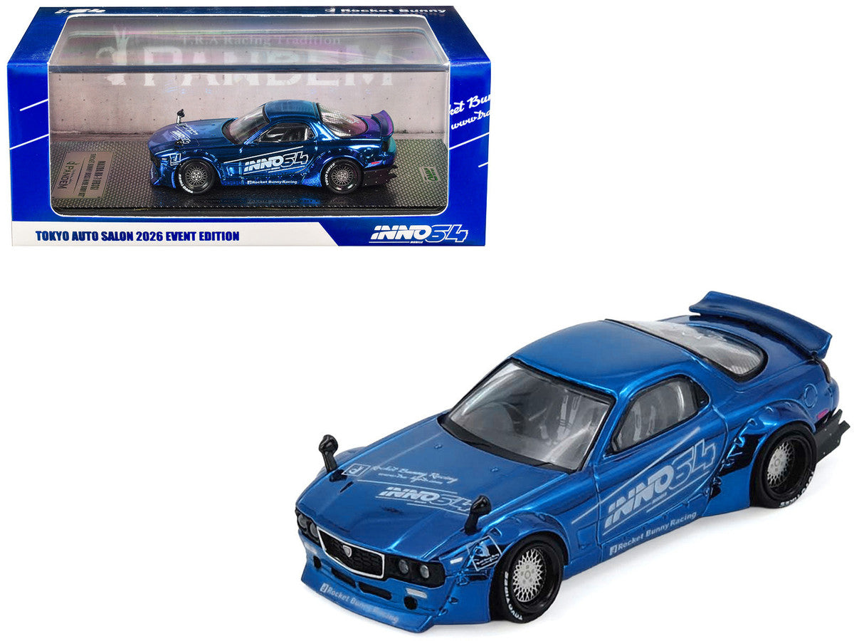 Mazda RX-7 FD3S RHD Pandem Rocket Bunny Blue Chrome 1/64 Diecast Model-4