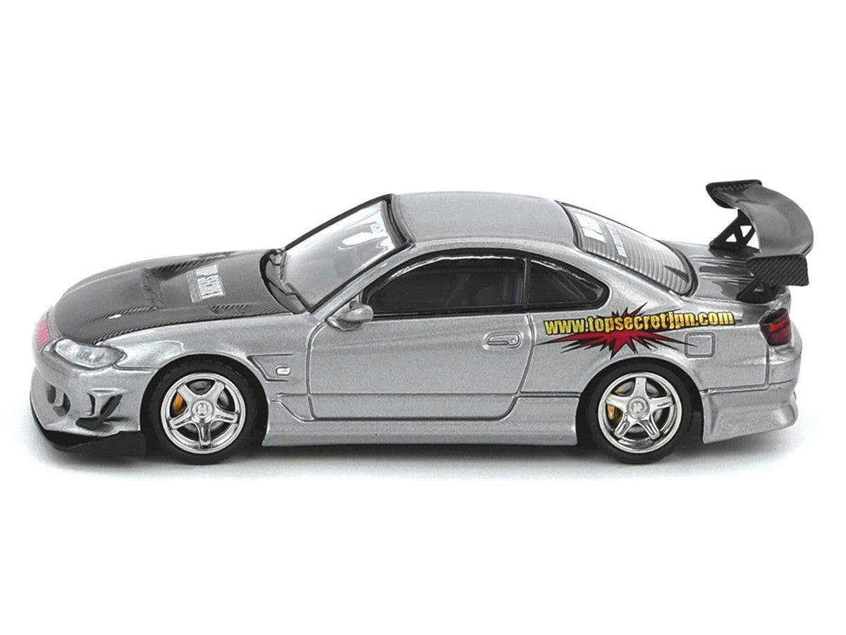 Nissan Top Secret Silvia S15 RHD Silver Carbon Hood 1/64 Diecast Model-1