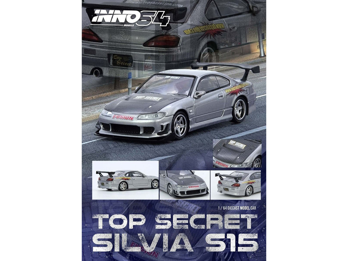Nissan Top Secret Silvia S15 RHD Silver Carbon Hood 1/64 Diecast Model-3