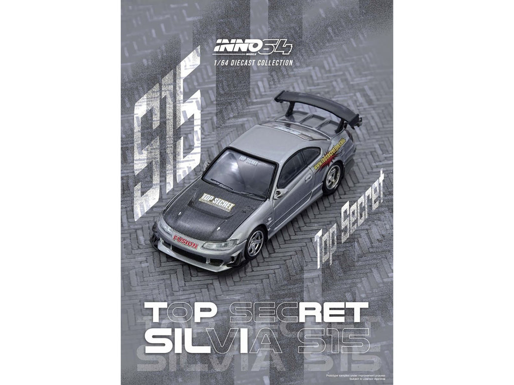 Nissan Top Secret Silvia S15 RHD Silver Carbon Hood 1/64 Diecast Model-4