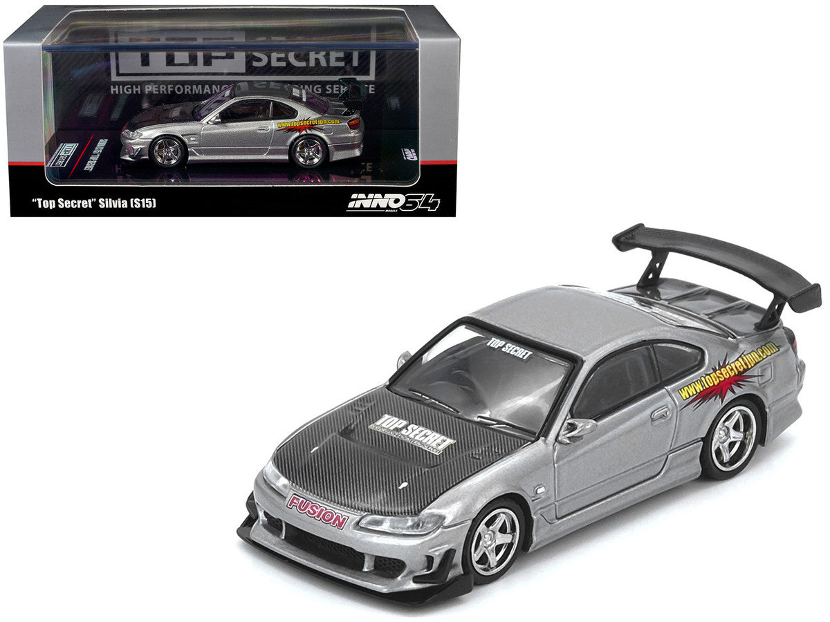 Nissan Top Secret Silvia S15 RHD Silver Carbon Hood 1/64 Diecast Model-0