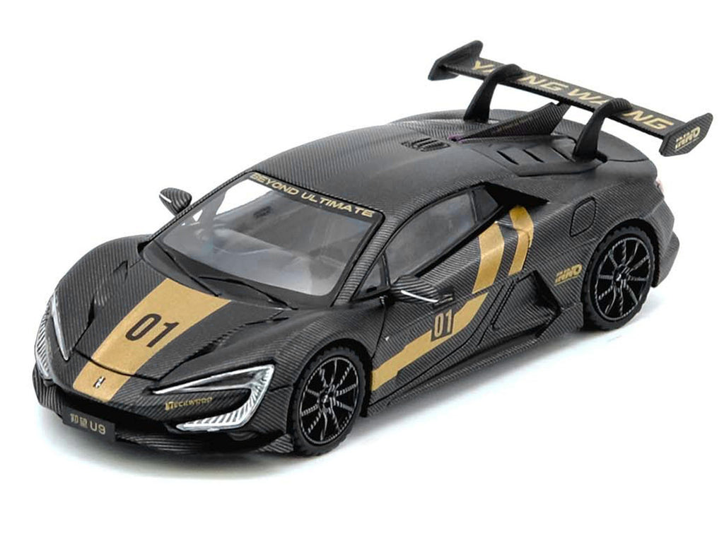 Yangwang U9 #01 Carbon Fiber Gold Stripes 1/64 Diecast Model Car-1