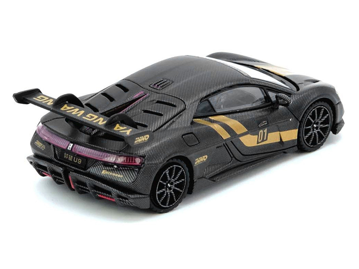 Yangwang U9 #01 Carbon Fiber Gold Stripes 1/64 Diecast Model Car-3