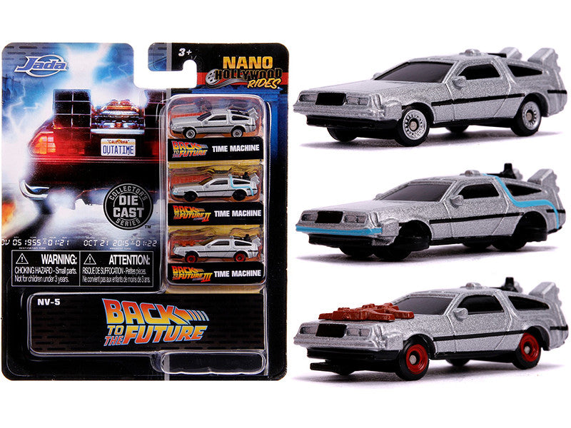 "Back to the Future" Time Machine 3 piece Set "Nano Hollywood Rides" Diecast Model Cars by Jada-0