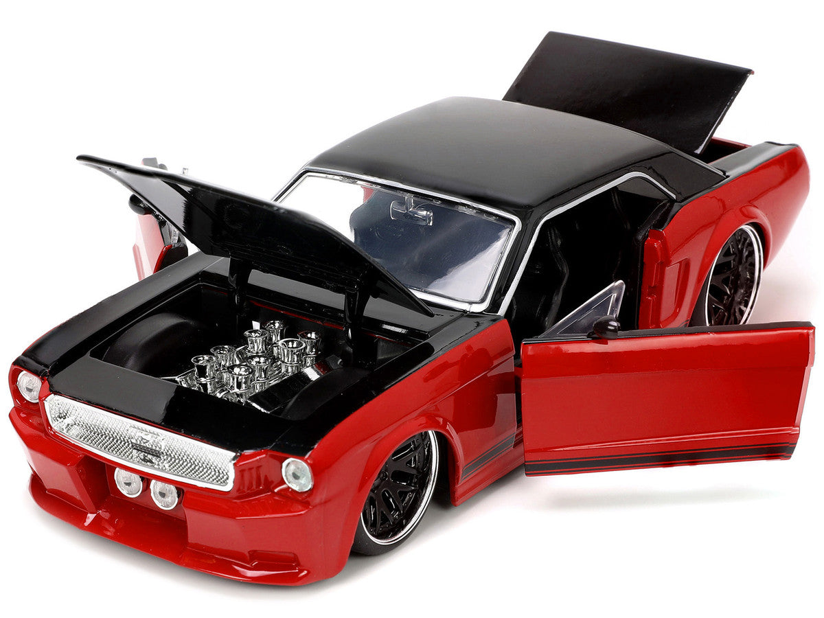 1965 Ford Mustang Custom Red and Black "Bigtime Muscle" Series 1/24 Diecast Model Car by Jada-1
