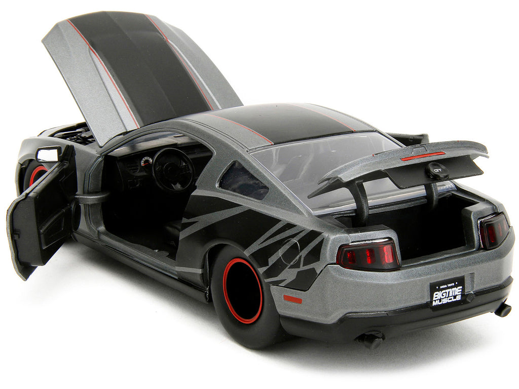 2010 Ford Mustang GT Matt Gray Metallic with Black Graphics and Stripes "Ford Performance" "Bigtime Muscle" Series 1/24 Diecast Model Car by Jada-3