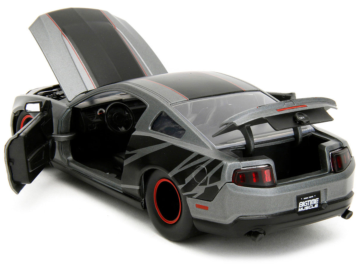 2010 Ford Mustang GT Matt Gray Metallic with Black Graphics and Stripes "Ford Performance" "Bigtime Muscle" Series 1/24 Diecast Model Car by Jada-3