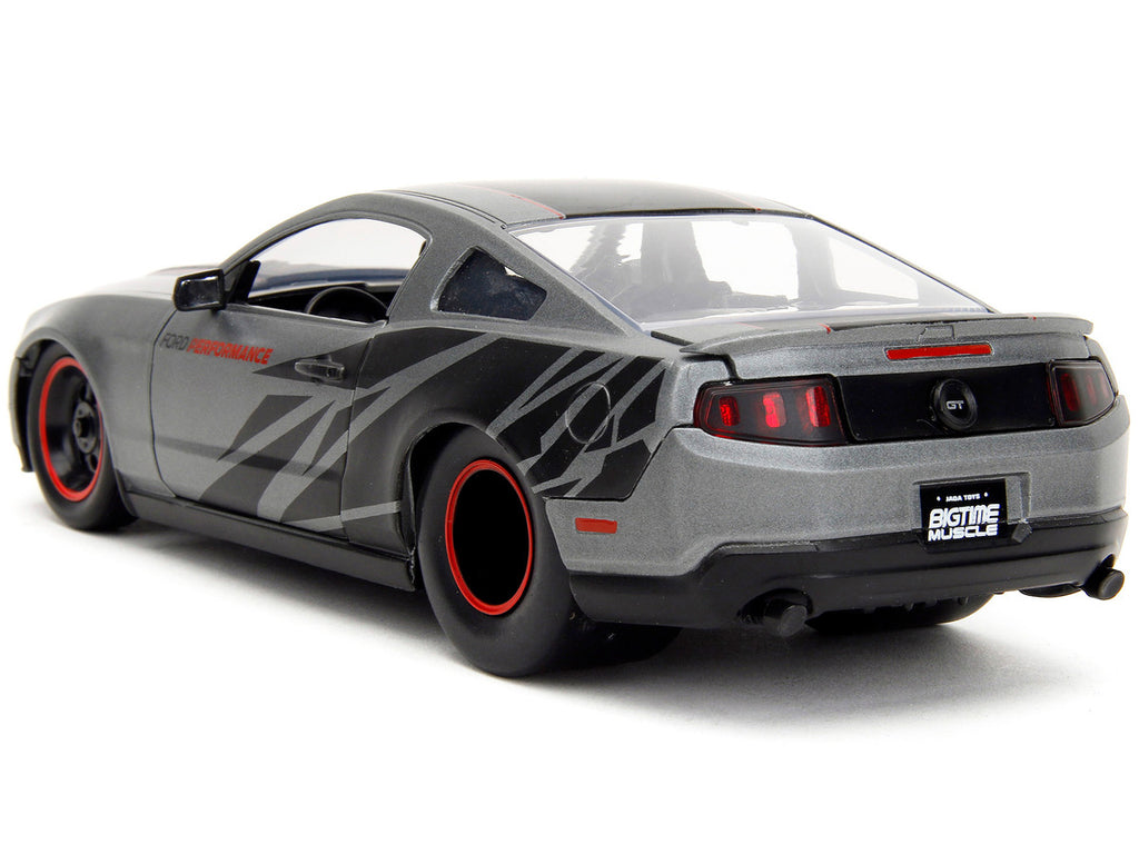 2010 Ford Mustang GT Matt Gray Metallic with Black Graphics and Stripes "Ford Performance" "Bigtime Muscle" Series 1/24 Diecast Model Car by Jada-4