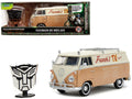 Volkswagen Bus "WheelJack" Tan and Beige "Frank's TV Repair" and Transformers Logo Diecast Statue "Transformers: Rise of the Beasts" (2023) Movie "Hollywood Rides" Series 1/24 Diecast Model Car by Jada-0