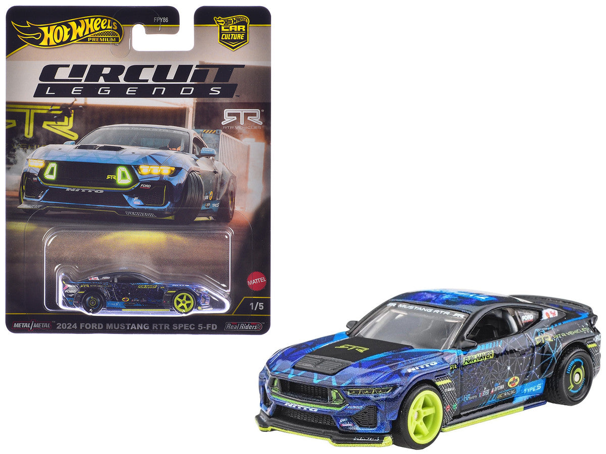 2024 Ford Mustang RTR Spec 5-FD Dark Blue with Graphics "Circuit Legends" Series Diecast Model Car by Hot Wheels-0