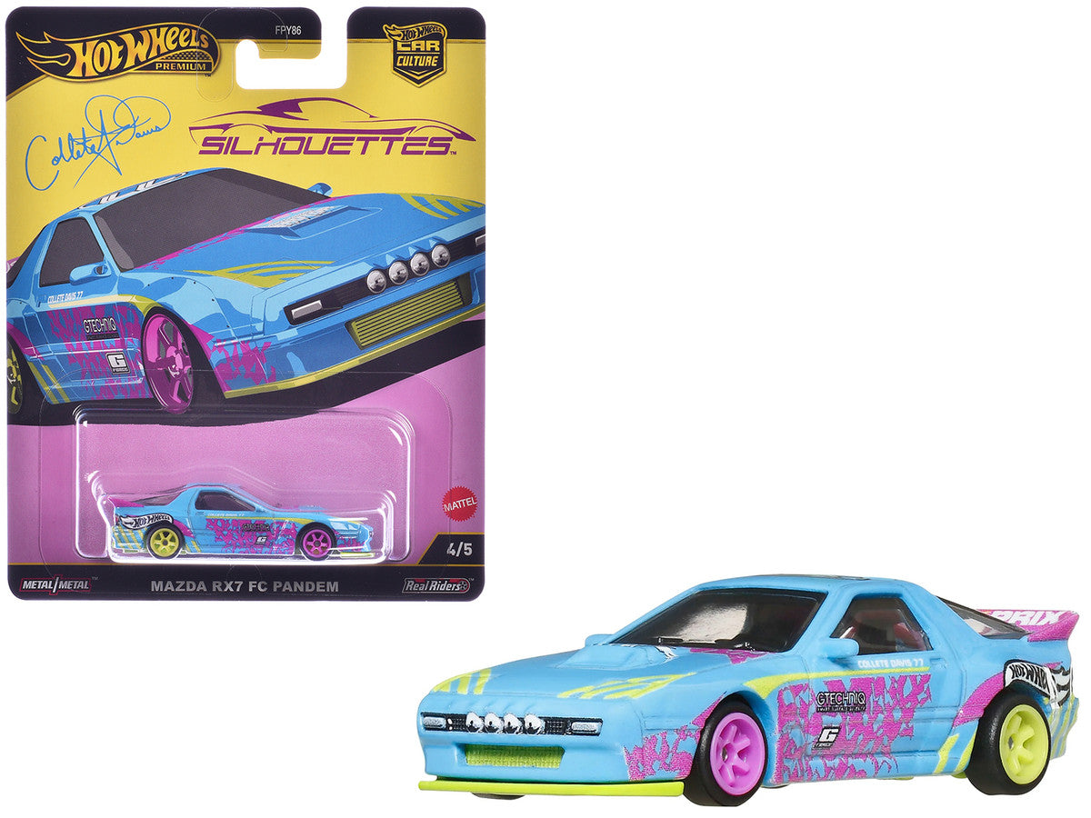 Mazda RX7 FC PANDEM Blue with Graphics "Silhouettes" Series Diecast Model Car by Hot Wheels-3