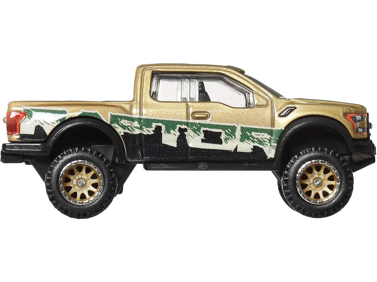 2017 Ford F-150 Raptor Pickup Truck Gold Metallic with Graphics "HW Off Road" Series Diecast Model Car by Hot Wheels-0