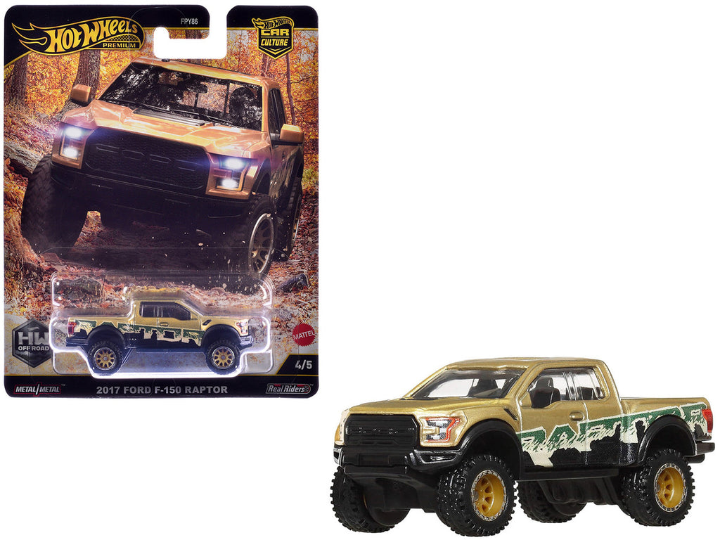 2017 Ford F-150 Raptor Pickup Truck Gold Metallic with Graphics "HW Off Road" Series Diecast Model Car by Hot Wheels-3