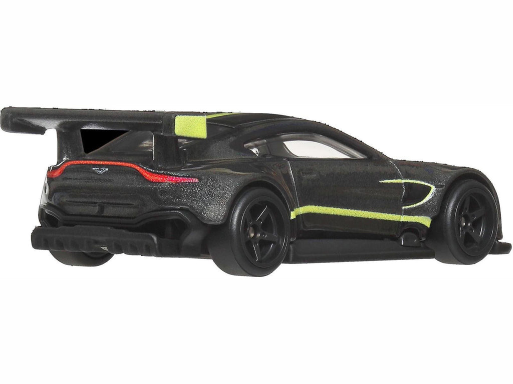 Aston Martin Vantage GTE Dark Gray Metallic with Lime Green Stripes "Euro Speed" Series Diecast Model Car by Hot Wheels-1