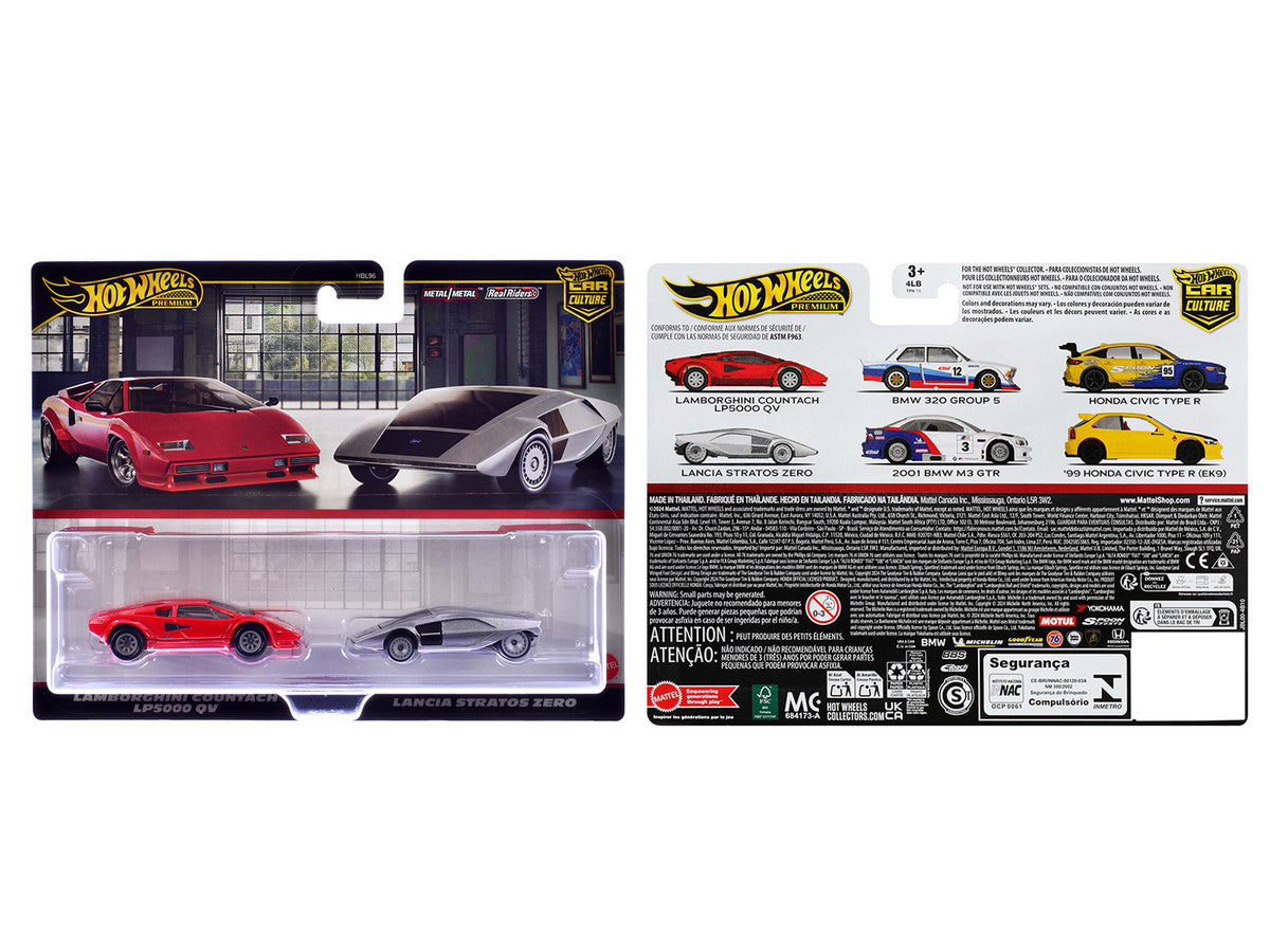 Lamborghini Countach LP5000 QV Red and Lancia Stratos Zero Gray Metallic "Car Culture" Set of 2 Cars Diecast Model Cars by Hot Wheels-0