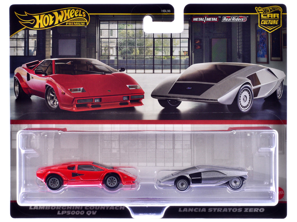 Lamborghini Countach LP5000 QV Red and Lancia Stratos Zero Gray Metallic "Car Culture" Set of 2 Cars Diecast Model Cars by Hot Wheels-2