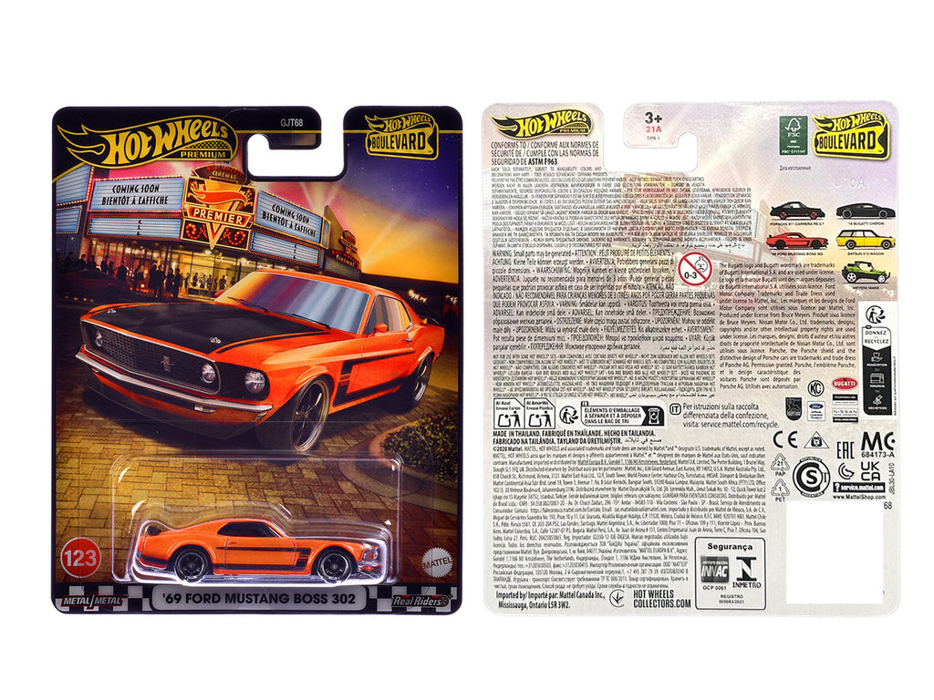 1969 Ford Mustang Boss 302 Orange with Black Stripes and Hood "Boulevard" Series Diecast Model Car by Hot Wheels-1