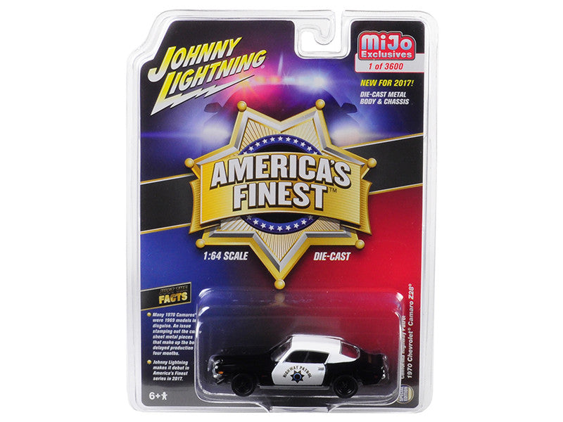 1970 Chevrolet Camaro Z28 California Highway Patrol (CHP) Black and White "America's Finest" Limited Edition to 3600 pieces Worldwide 1/64 Diecast Model Car by Johnny Lightning-0