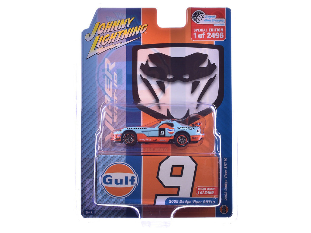 2008 Dodge Viper SRT10 #9 "Gulf Oil" Light Blue and Orange Limited Edition to 2496 pieces Worldwide 1/64 Diecast Model Car by Johnny Lightning-2
