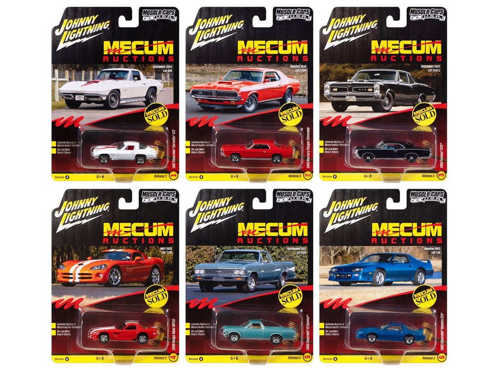"Muscle Cars USA" 2025 Release 3 Set A of 6 pieces "MECUM Auctions" 1/64 Diecast Model Cars by Johnny Lightning-0
