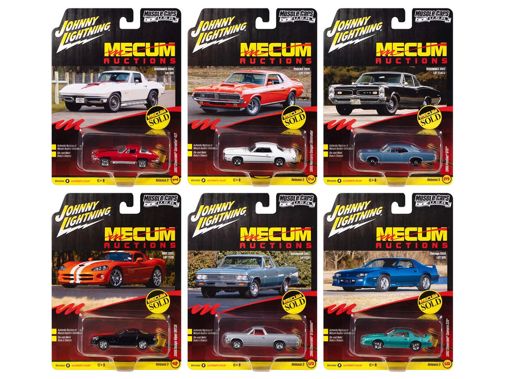 "Muscle Cars USA" 2025 Release 3 Set B of 6 pieces "MECUM Auctions" 1/64 Diecast Model Cars by Johnny Lightning-0