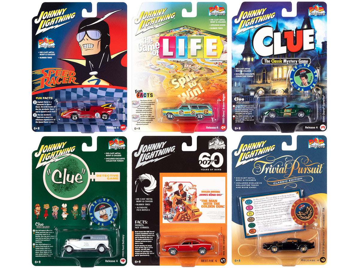 Pop Culture 2022 Set of 6 Cars Release 4 1/64 Diecast Model Cars by Johnny Lightning-0