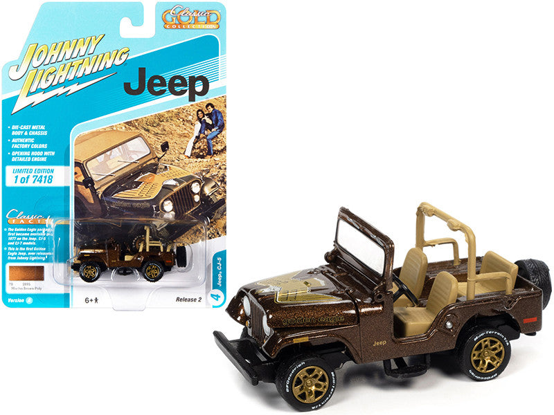 Jeep CJ-5 Mocha Brown Metallic with Golden Eagle Graphics "Classic Gold Collection" Series Limited Edition to 7418 pieces Worldwide 1/64 Diecast Model Car by Johnny Lightning-0