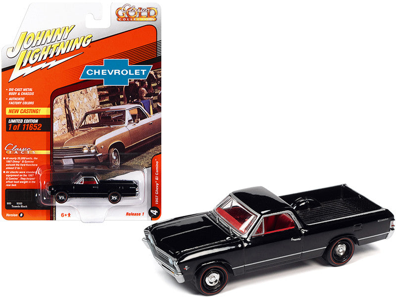 1967 Chevrolet El Camino Tuxedo Black with Red Interior "Classic Gold Collection" Series Limited Edition to 11652 pieces Worldwide 1/64 Diecast Model Car by Johnny Lightning-0