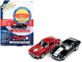1969 Chevrolet Camaro ZLX Phase III Black with White Stripes and 1973 Chevrolet Camaro Phase III Medium Red and White "Baldwin Motion" Set of 2 Cars 1/64 Diecast Model Cars by Johnny Lightning-0