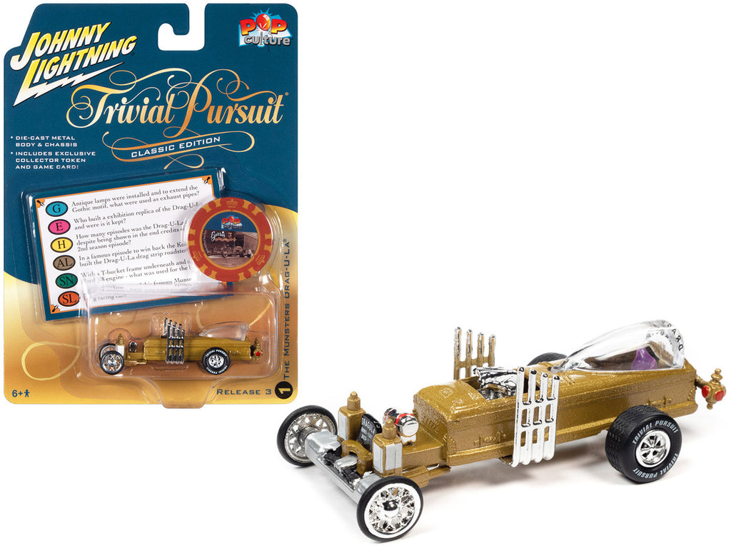 Barris Drag-U-La "The Munsters" "Trivia Pursuit" with Poker Chip Collector's Token and Game Card "Pop Culture" 2022 Release 3 1/64 Diecast Model Car by Johnny Lightning-0