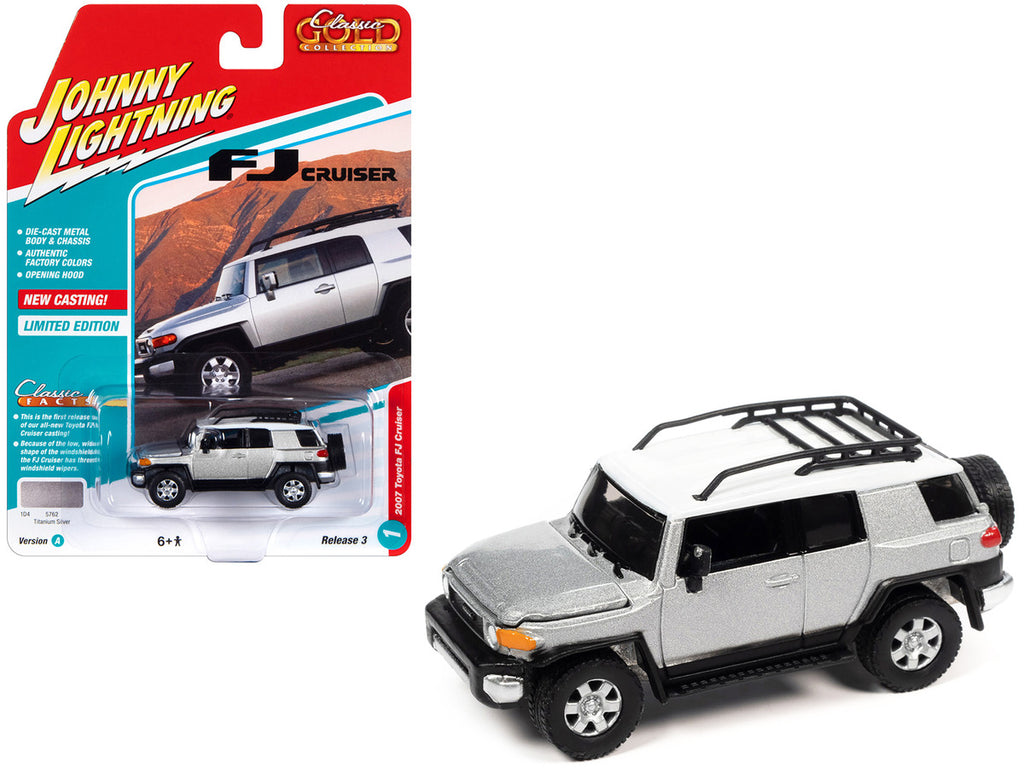 2007 Toyota FJ Cruiser Titanium Silver Metallic with White Top and Roofrack "Classic Gold Collection" Series Limited Edition 1/64 Diecast Model Car by Johnny Lightning-0