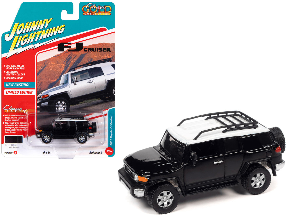 2007 Toyota FJ Cruiser Black Diamond with White Top and Roofrack "Classic Gold Collection" Series Limited Edition 1/64 Diecast Model Car by Johnny Lightning-0