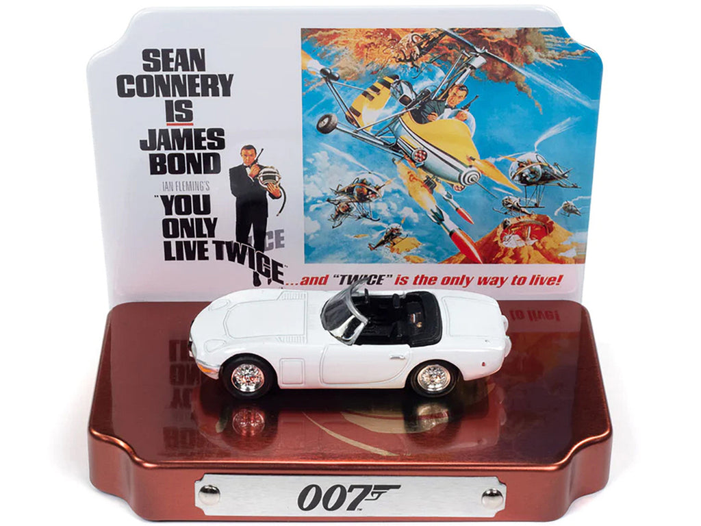 1967 Toyota 2000 GT Convertible RHD (Right Hand Drive) White 007 (James Bond) "You Only Live Twice" (1967) Movie with Collectible Tin Display "Silver Screen Machines" Series 1/64 Diecast Model Car by Johnny Lightning-1