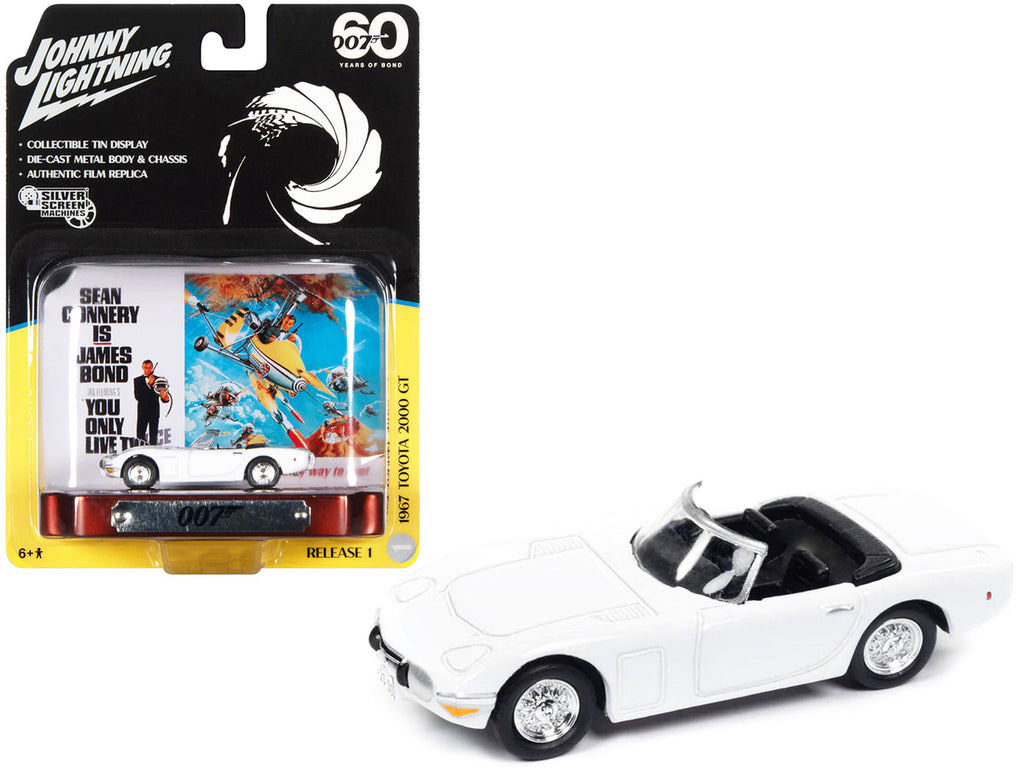 1967 Toyota 2000 GT Convertible RHD (Right Hand Drive) White 007 (James Bond) "You Only Live Twice" (1967) Movie with Collectible Tin Display "Silver Screen Machines" Series 1/64 Diecast Model Car by Johnny Lightning-0