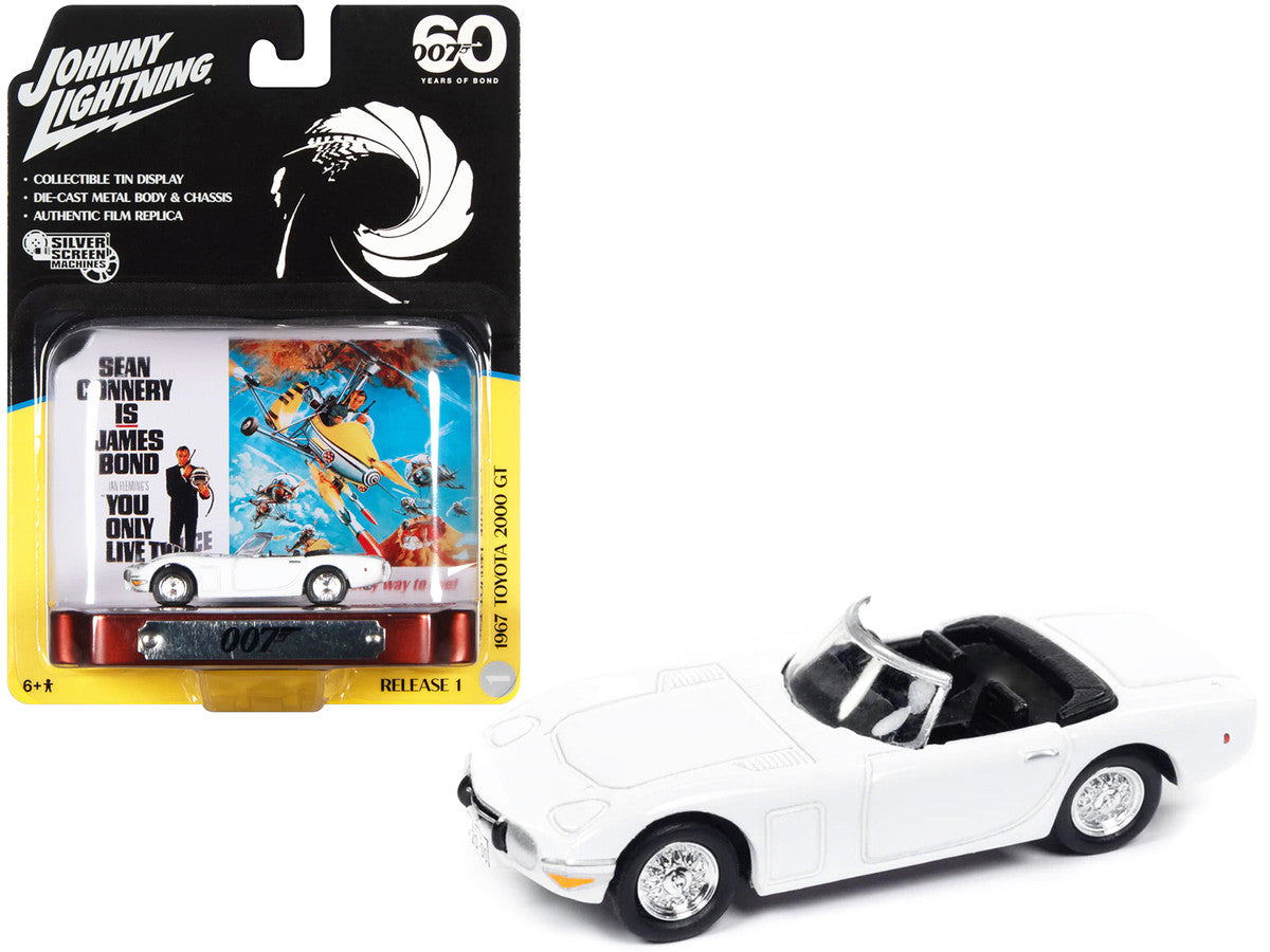 1967 Toyota 2000 GT Convertible RHD (Right Hand Drive) White 007 (James Bond) "You Only Live Twice" (1967) Movie with Collectible Tin Display "Silver Screen Machines" Series 1/64 Diecast Model Car by Johnny Lightning-0