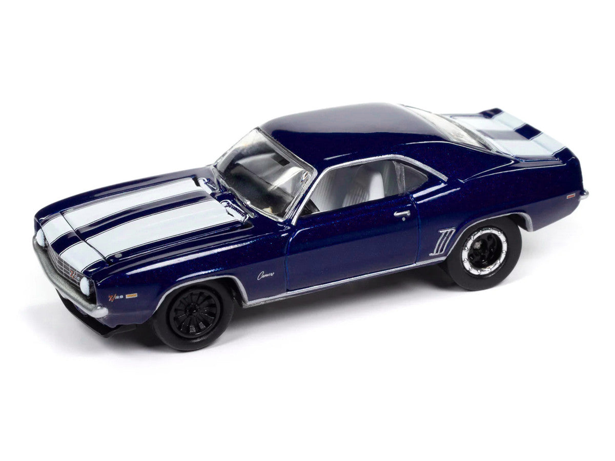 1969 Chevrolet Camaro Z28 Blue Metallic with White Stripes and Interior "Muscle Cars USA" Series 1/64 Diecast Model Car by Johnny Lightning-0