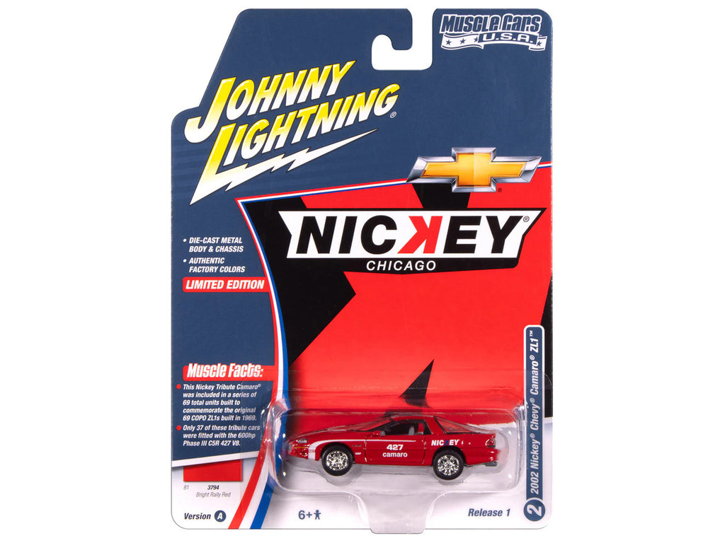 2002 Chevrolet Nickey Camaro ZL1 Bright Rally Red with White Stripes "Muscle Cars USA" Series 1/64 Diecast Model Car by Johnny Lightning-1