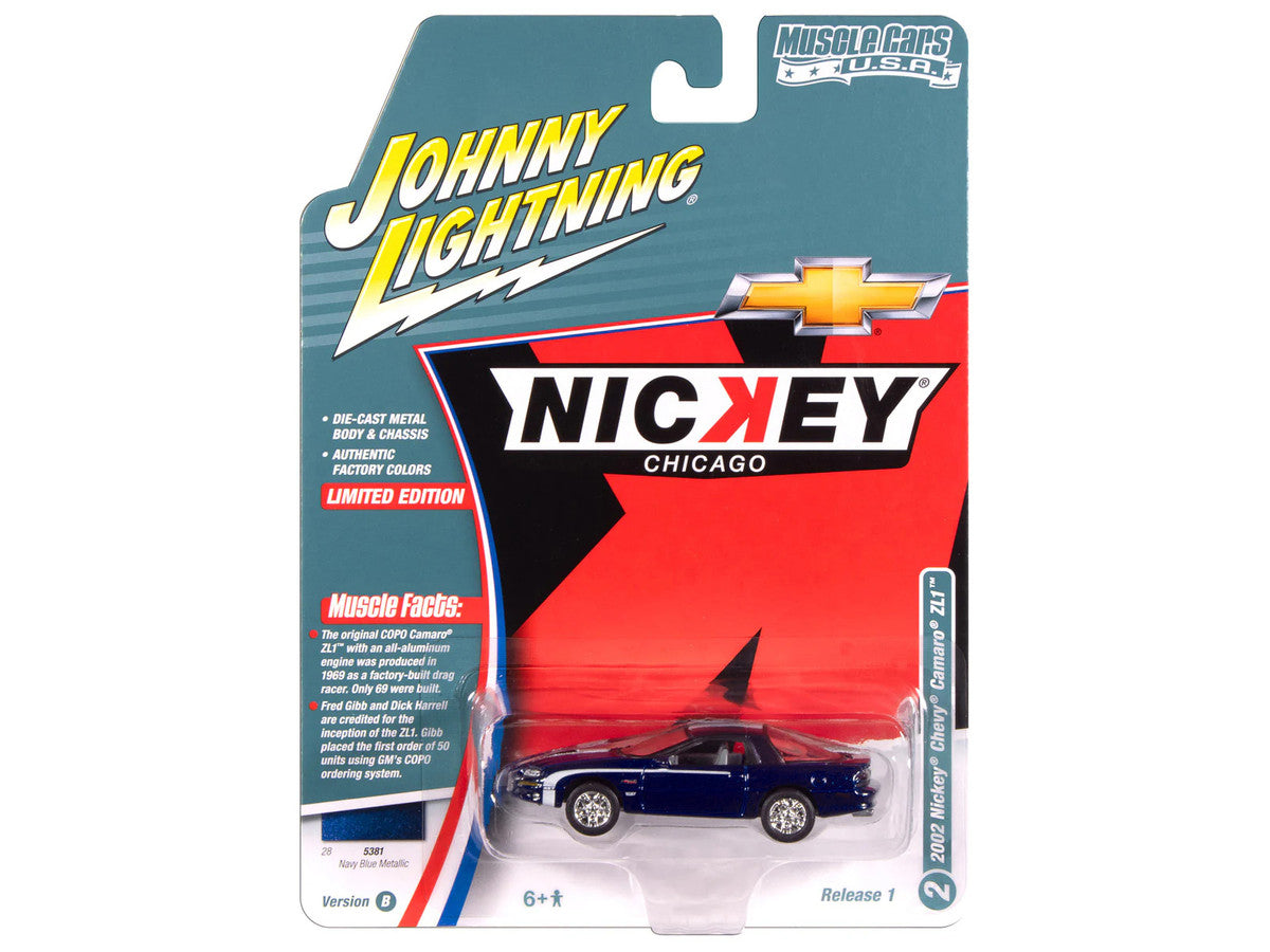2002 Chevrolet Nickey Camaro ZL1 Navy Blue Metallic with White Stripes "Muscle Cars USA" Series 1/64 Diecast Model Car by Johnny Lightning-1