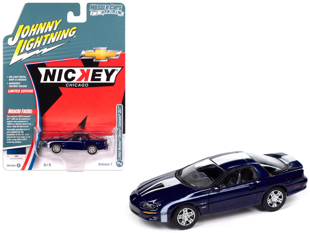 2002 Chevrolet Nickey Camaro ZL1 Navy Blue Metallic with White Stripes "Muscle Cars USA" Series 1/64 Diecast Model Car by Johnny Lightning-2