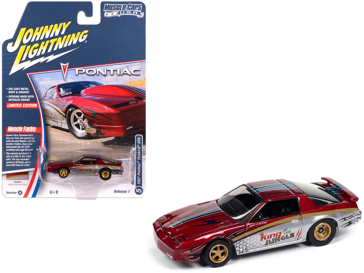 1987 Pontiac Firebird GTA "King of the Jungle" Red and Silver Metallic with Graphics "Muscle Cars USA" Series 1/64 Diecast Model Car by Johnny Lightning-2