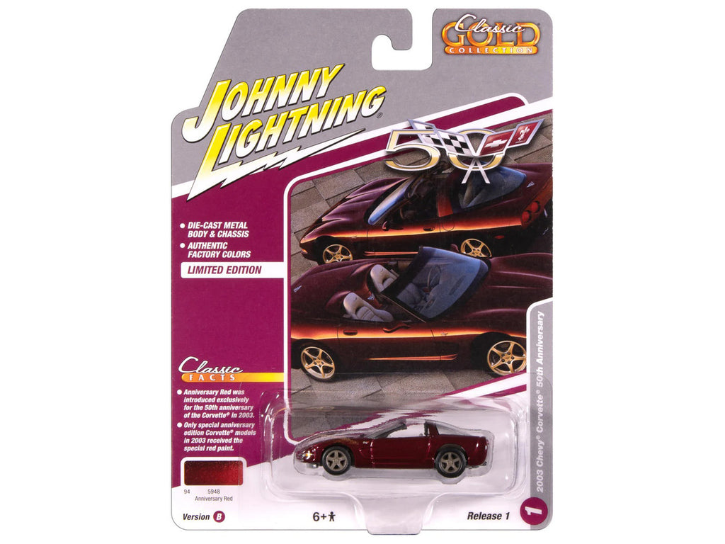 2003 Chevrolet Corvette Convertible "50th Anniversary" Anniversary Red Metallic "Classic Gold Collection" 1/64 Diecast Model Car by Johnny Lightning-2