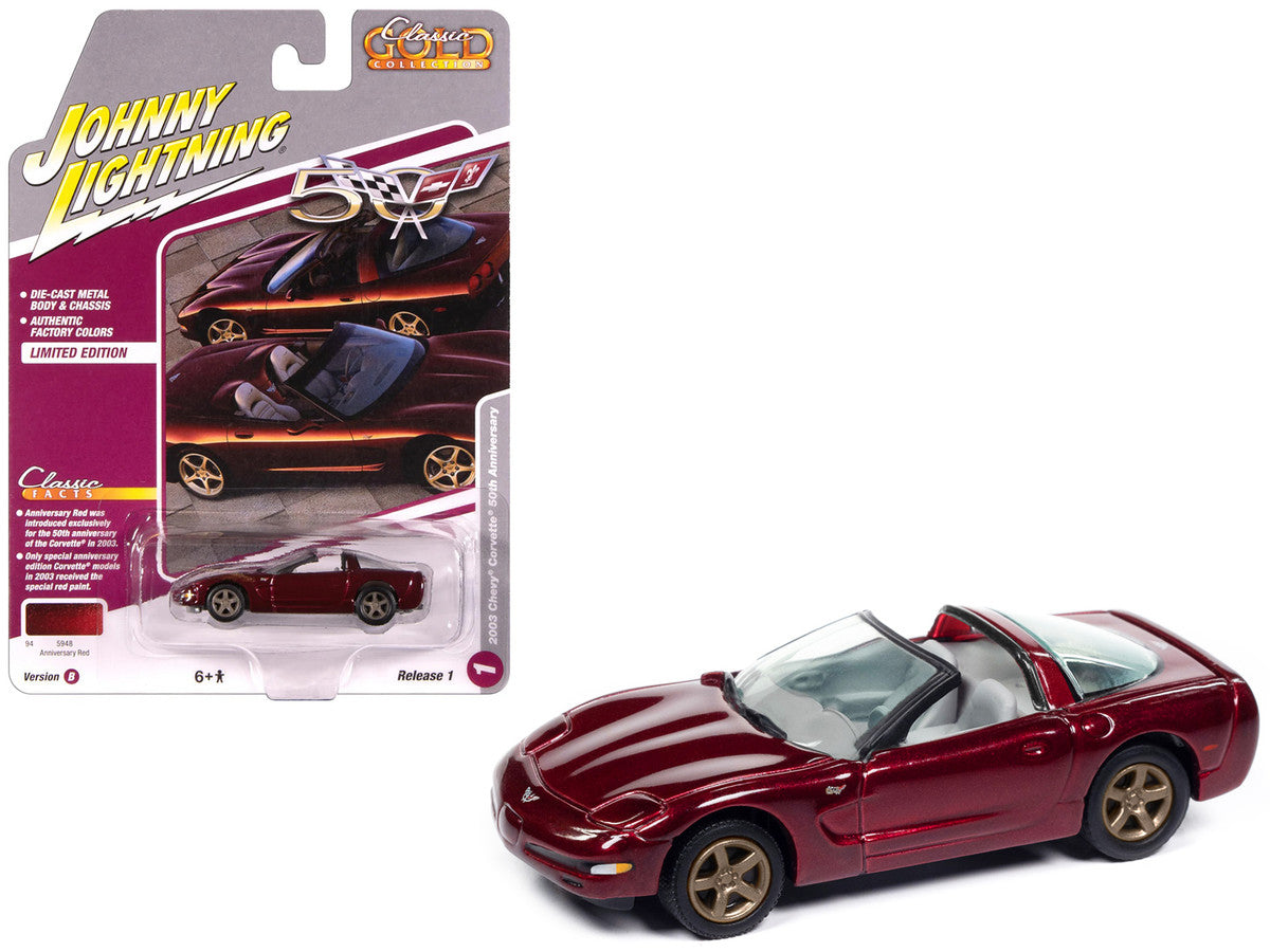 2003 Chevrolet Corvette Convertible "50th Anniversary" Anniversary Red Metallic "Classic Gold Collection" 1/64 Diecast Model Car by Johnny Lightning-0