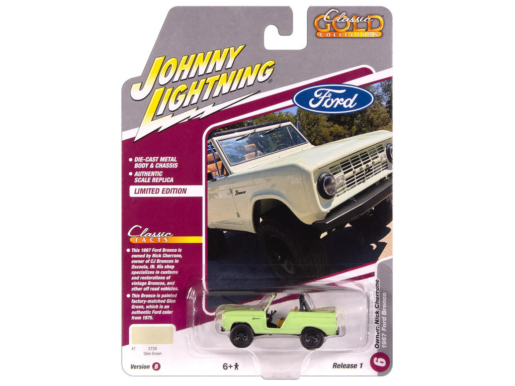 1967 Ford Bronco "Nick Cherrone" Glen Green "Classic Gold Collection" 1/64 Diecast Model Car by Johnny Lightning-2