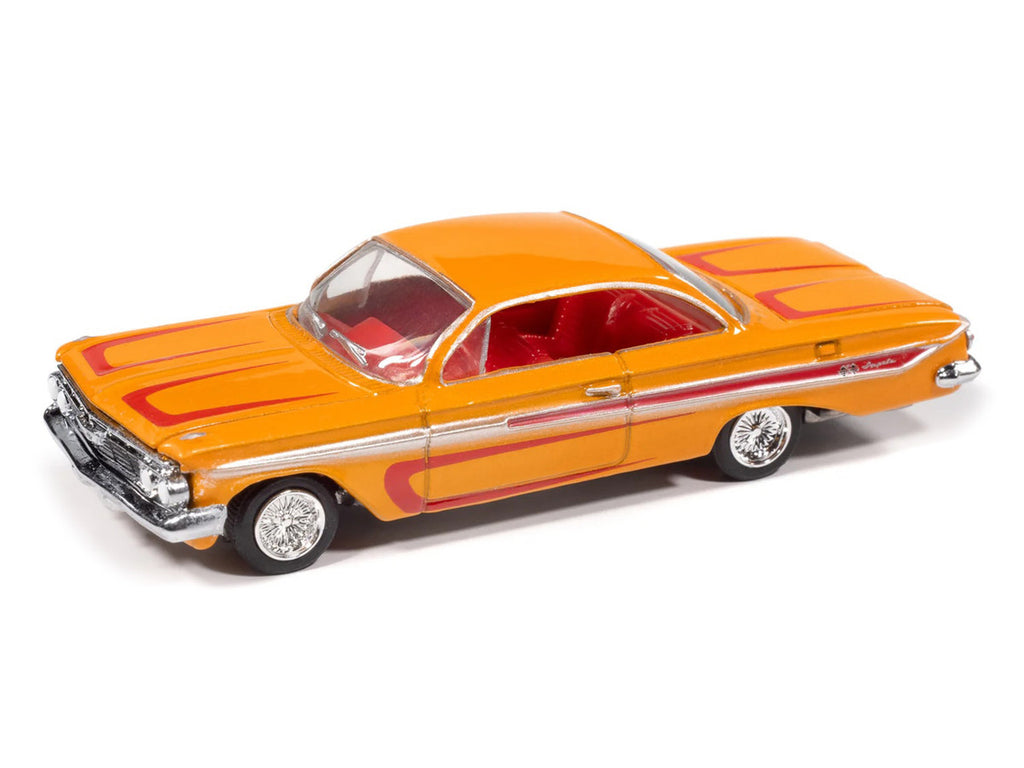 1961 Chevrolet Impala SS 409 Yellow Metallic with Red Stripes and Interior "Scrapin" Series 1/64 Diecast Model Car by Johnny Lightning-1