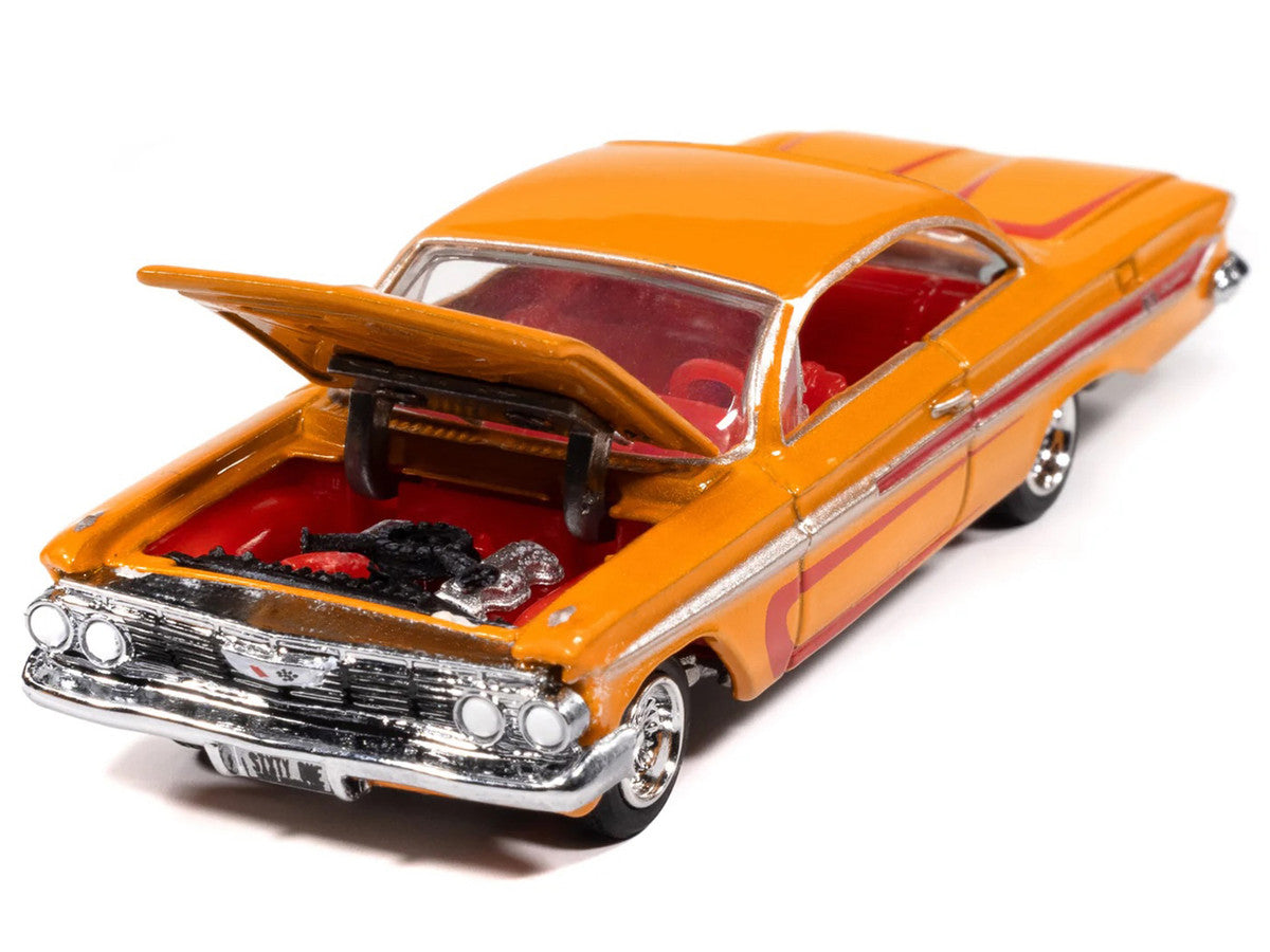 1961 Chevrolet Impala SS 409 Yellow Metallic with Red Stripes and Interior "Scrapin" Series 1/64 Diecast Model Car by Johnny Lightning-2