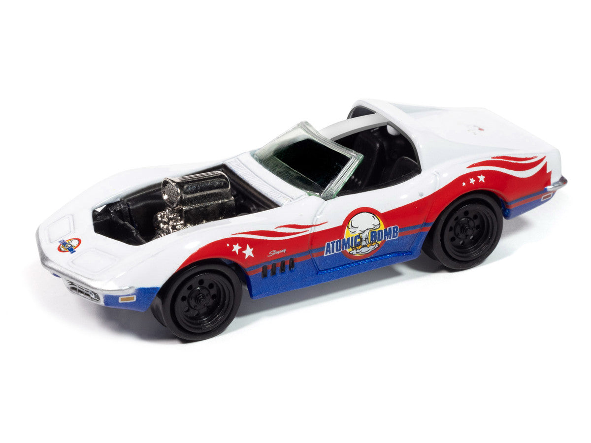 1969 Chevrolet Corvette "Atomic Bomb" White with Red and Blue Graphics "Stuntman Mike's Ride Along Racing" "Pop Culture" 2025 Release 1 1/64 Diecast Model Car by Johnny Lightning-1