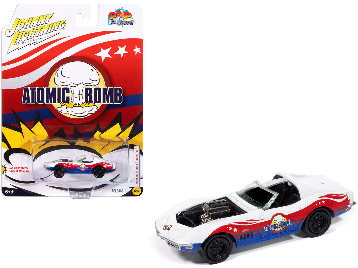 1969 Chevrolet Corvette "Atomic Bomb" White with Red and Blue Graphics "Stuntman Mike's Ride Along Racing" "Pop Culture" 2025 Release 1 1/64 Diecast Model Car by Johnny Lightning-0