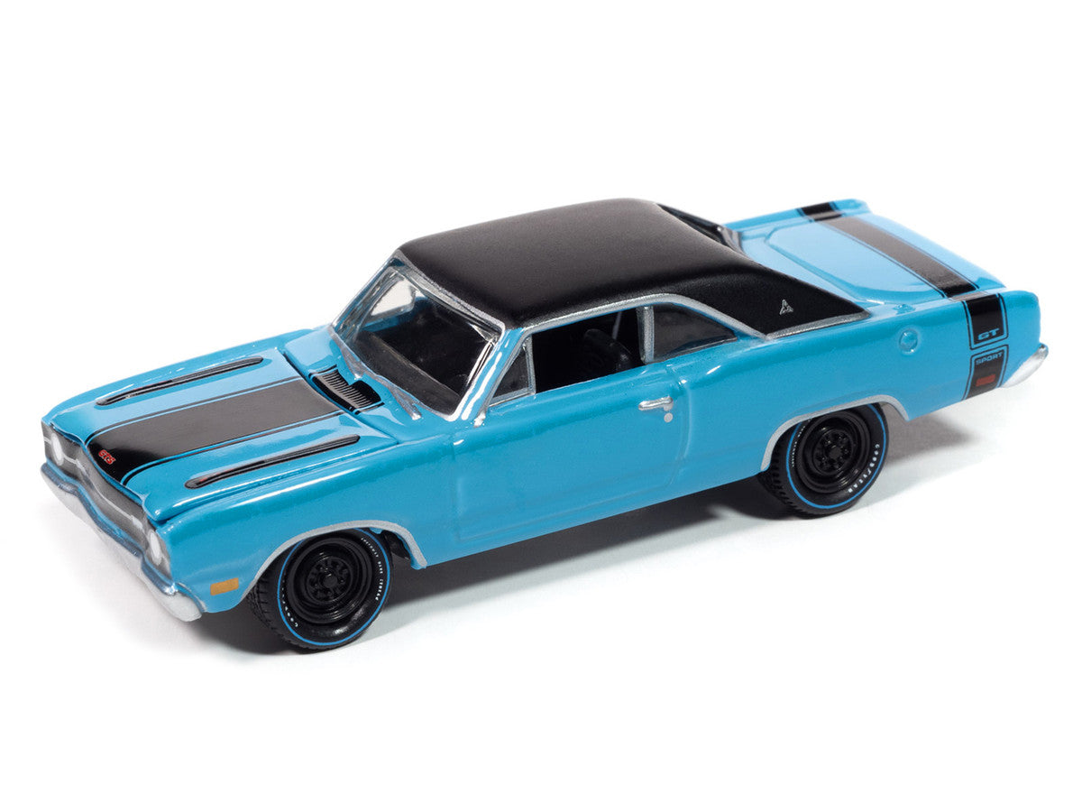 1969 Dodge Dart GTS 340 Blue with Black Top and Stripes "Goodyear Blue Streak" "Pop Culture" 2025 Release 1 1/64 Diecast Model Car by Johnny Lightning-1